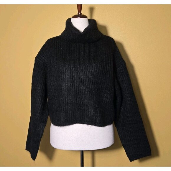 Thakoon Cropped Ribbed Turtleneck Sweater Black Womens Large Thick KN17 NWT New - Picture 2 of 10